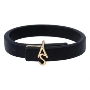 AllSaints New Gold Tone AS Logo Buckle Leather Flex Edgy Bracelet‎ Black